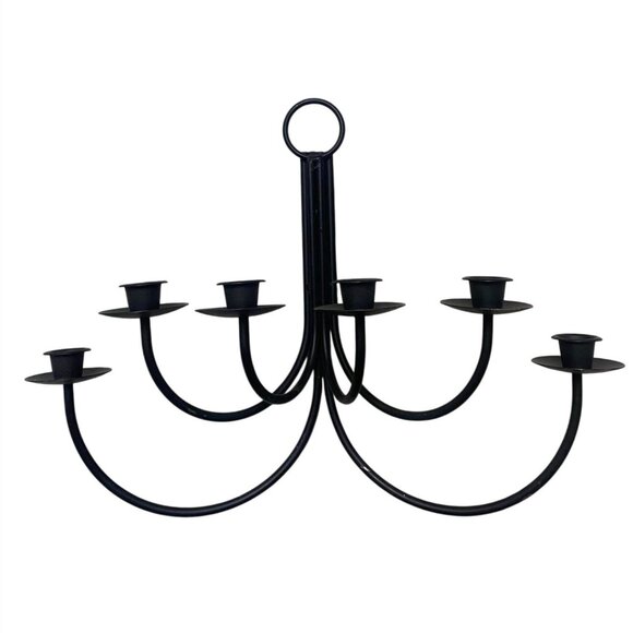 Six Candle Black Metal Wall-Mounted Candle Sconce Candelabra Country Rustic Prim - Picture 1 of 7